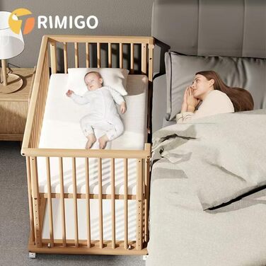 Дитяче ліжко 6-в-1, що трансформується в приліжкове ліжечко, ліжечко, колиска, дитячий стіл, диван-ліжко, нефарбований бук, регулювання висоти у 8 напрямках