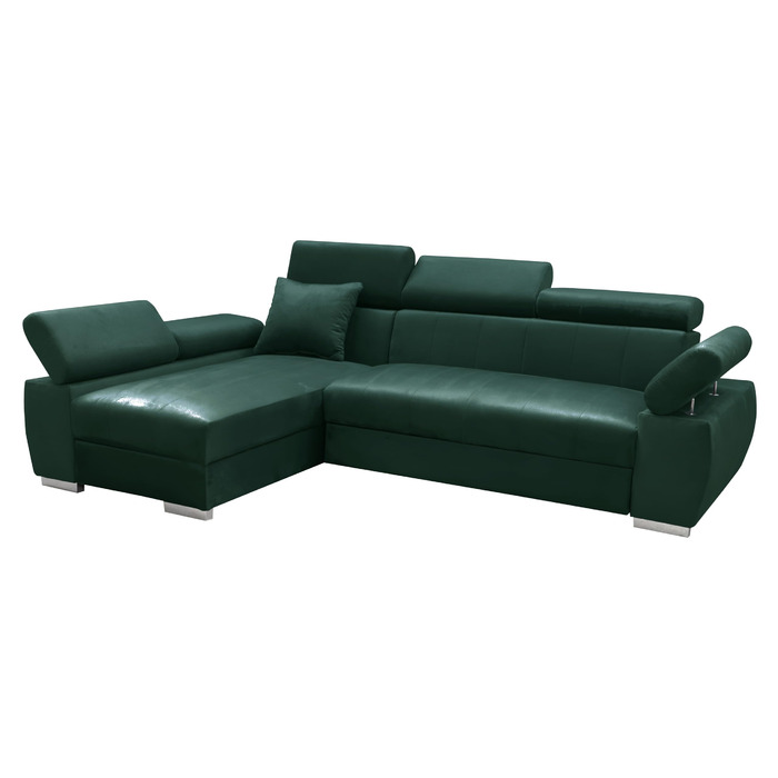 Кутовий диван OTTO, кутовий диван з функцією сну, пружинний каркас, регульовані підголівники, легкий механізм складання, функція ліжка, додаткове місце для зберігання, плюшевий зелений, лівий шезлонг зелений