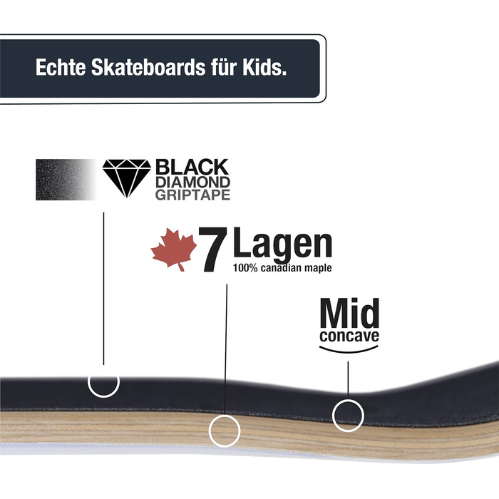 Скейтборд для дітей віком від 3 років - Повноцінна дошка для початківців 3-11 років, високоякісний дитячий скейтборд з 7-шарового клена, кулькові підшипники ABEC 5, нековзна стрічка для захоплення 3-5 років Rocket