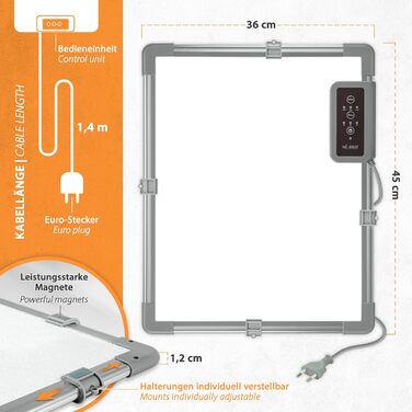Інфрачервоний настільний обігрівач 36x45 см нагрівальна пластина 117 Вт для робочого місця, офісу, домашнього офісу, касових апаратів, стійок рецепції, інформаційних стійок, кріплення під стіл, магнітний тримач