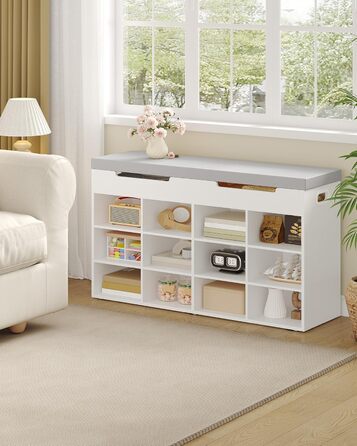 Лавка для взуття Hzuaneri, полиця для взуття із сидінням, лавка для зберігання, 12 відділень, знімні полиці, підходить для вітальні, коридору, входу, 30 x 100 x 55 см, білий SB53503GY