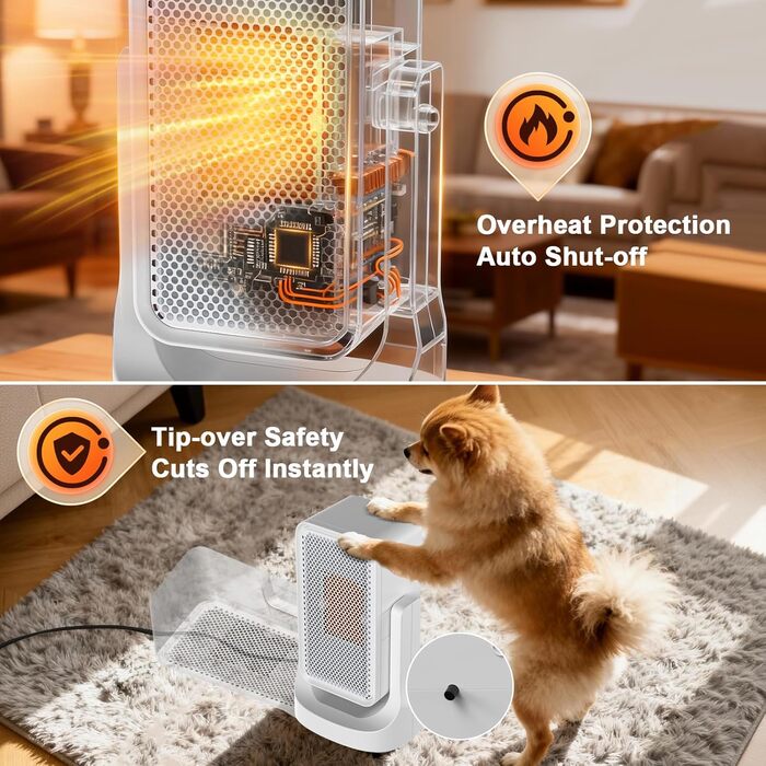 Енергозберігаючий тихий міні-вентиляторний обігрівач Qoosea потужністю 900 Вт, електричний обігрівач кімнати з керамічним нагрівальним елементом, 2 режими, швидке нагрівання 3S, PTC-обігрівач, електричний вентиляторний обігрівач для офісу та дому (білий)