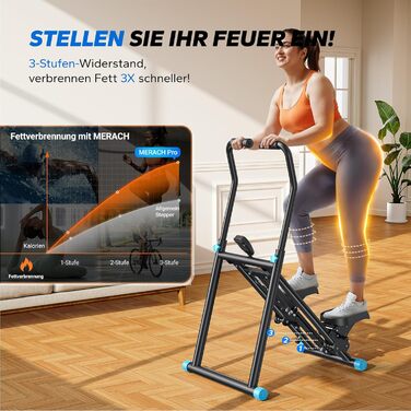 Степер для сходів MERACH 2025 Pro, Stairmaster для дому з регульованими 3 рівнями опору, складний кардіо-степер Stairmaster з регульованими ручками для фітнес-обладнання для домашнього офісу, чорний