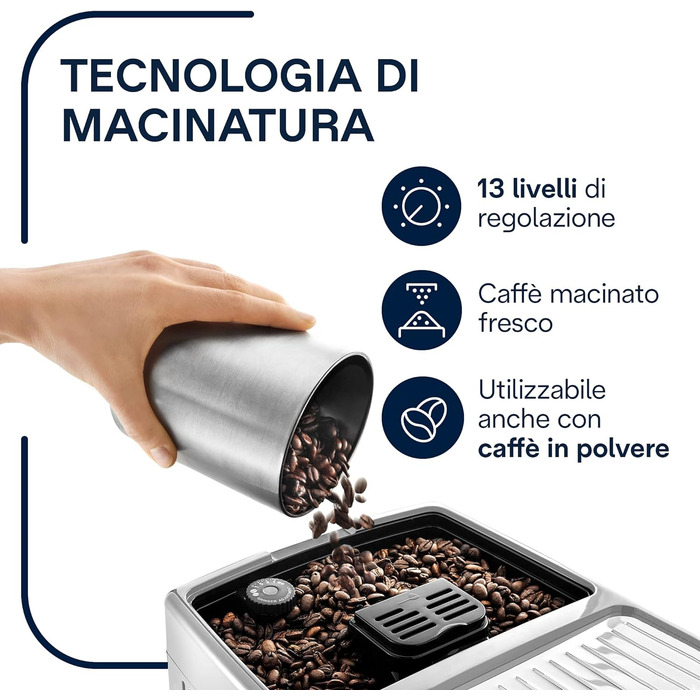 Повністю автоматична кавоварка (тиск 15 бар, автоматична система капучино, знімний резервуар для води 1,8 л, LCD панель, автоматичне очищення) сріблястий/чорний Кавоварка з удосконаленою молочною системою, 23.460.SB