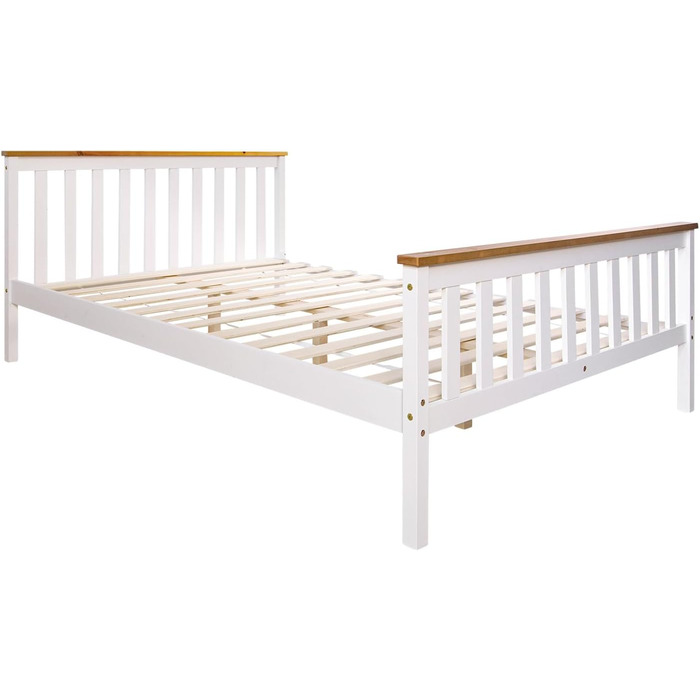 Дерев&39яне ліжко 140x200 з рейковою основою, двоспальне ліжко білого кольору, масив сосни 140 x 200 см, 4u 1843
