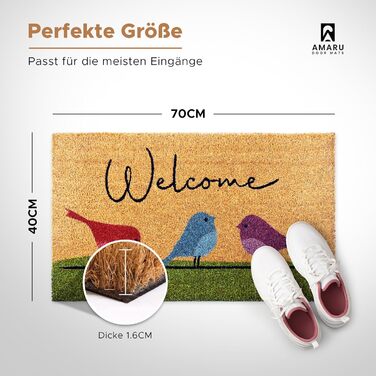 Килимок з кокосового волокна з різнокольоровими птахами - 70x40 см - Килимок для вітальні з протиковзкою ПВХ та кокосовою поверхнею - для вхідних дверей, коридорів, зовнішніх дверей, аксесуарів для дому - Простий оригінальний дизайн