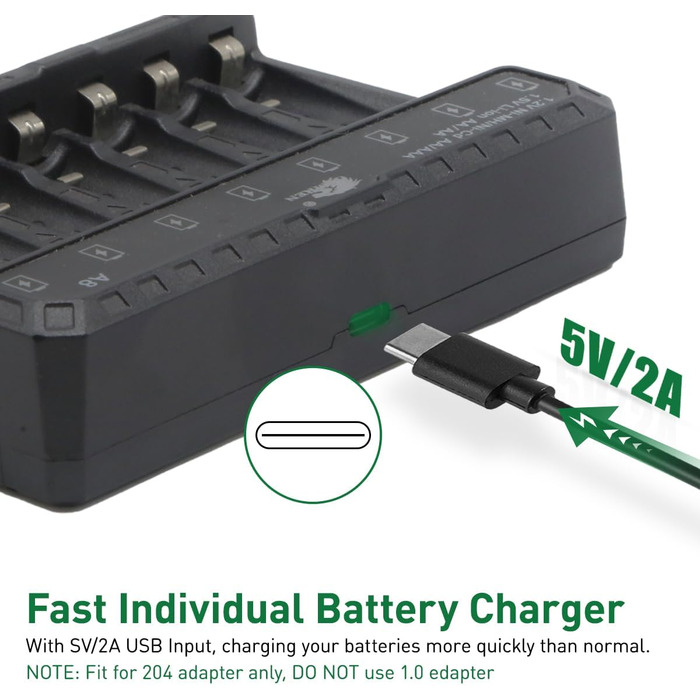 Зарядний пристрій IMREN для літієвих акумуляторів типу AA AAA, зарядний пристрій для акумуляторів типу AA AAA 1,5 В для літієвих та 1,2 В для нікель-метал-гідридних/нікель-дегідних акумуляторів типу AA AAA, функція швидкої зарядки 5 В 2 А через вхід USB-C