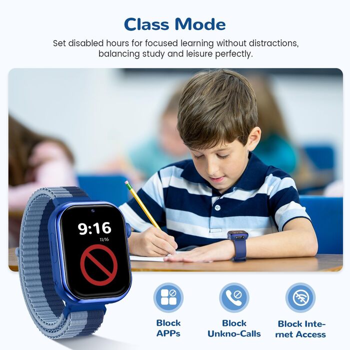 Дитячий смарт-годинник з GPS та телефоном, дитячий смарт-годинник IP68 з відеодзвінками, двома режимами, SOS, шкільним режимом, голосовим чатом, SMS, ліхтариком, крокоміром, будильником, дитячий годинник для дівчаток та хлопчиків, синій