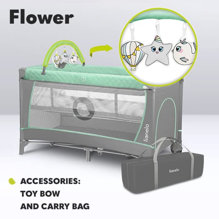 В1 дитяче ліжечко для подорожей, манеж з боковим входом, пеленальний столик, дві висоти підвіски матраца, іграшкове простирадло з