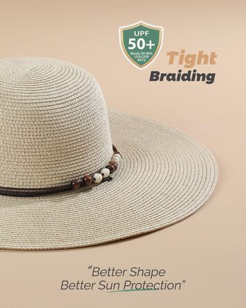 Жіночий солом&39яний капелюх Creekstone, капелюх із широкими полями, захист від сонця UPF 50, складний літній пляжний капелюх із вітровою стрічкою, розмір L, бежевий