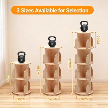 Рівнева обертова книжкова полиця з масиву дерева - Полиця на 360 - Підлогова книжкова полиця - Багатофункціональна книжкова полиця - Полиця для зберігання для дітей та дорослих, Ø39 см, В67 см, 2-