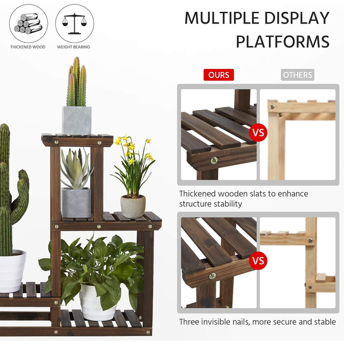 Дерев&39яна полиця для рослин Yaheetech, 4-рівнева підставка для квітів, садова підставка для рослин, багаторівнева драбина для рослин, для внутрішнього балкону, вітальні, зовнішнього декору 95x25x73 см