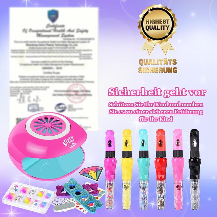 Студія нігтів для дівчаток, подарунковий набір із 33 предметів для дівчаток, дизайн нігтів, подарунки для дітей, машинка для макіяжу, студія нігтів, дизайн нігтів для дітей віком 6, 7, 8, 9, 10, 11, 12 років