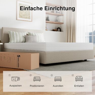 Матрац Novilla H3/H4 7-зонний матрац з холодної піни 140x200 Різні розміри та висота Дихаючий чохол, який можна прати при 60C Сертифіковано Oeko-Tex та CertiPUR-US Згортається матрац 18 см x 18 см 140 x 200 см