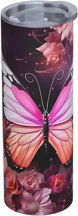 Кухоль з прямою трубочкою, принтом з метеликами та квітами, дорожній кухоль, підходить для кемпінгу, офісу та дому, 590 мл