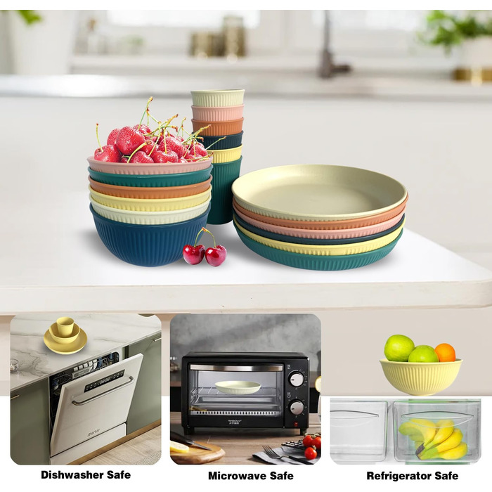 Набір посуду для кемпінгу на 6 осіб, 18 предметів, міцний пластиковий набір для пікніка, вечірок та дому, легкий, придатний для мікрохвильової печі та посудомийної машини, дитячий посуд для кемпінгу, 1 колір