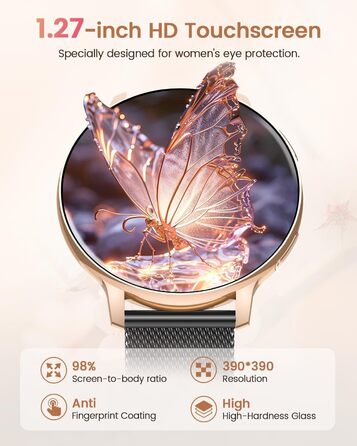 Жіночий смарт-годинник RUXINGX, круглий смарт-годинник 1,27 дюйма з функцією телефону, 24-годинний монітор серцевого ритму SpO2, фітнес-годинник з монітором сну, 126 спортивних режимів, крокомір, IP68, сумісний з iOS/Android, подарунковий годинник для жін