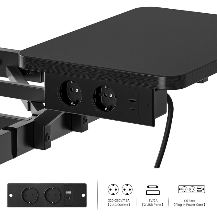 Каркас ліжка YITAHOME зі світлодіодним освітленням, зарядною станцією USB, інтерфейсом Type-C, плаваючим дизайном, металевим каркасом, тканинним чохлом (матрац не входить до комплекту), 180x200 см, чорний