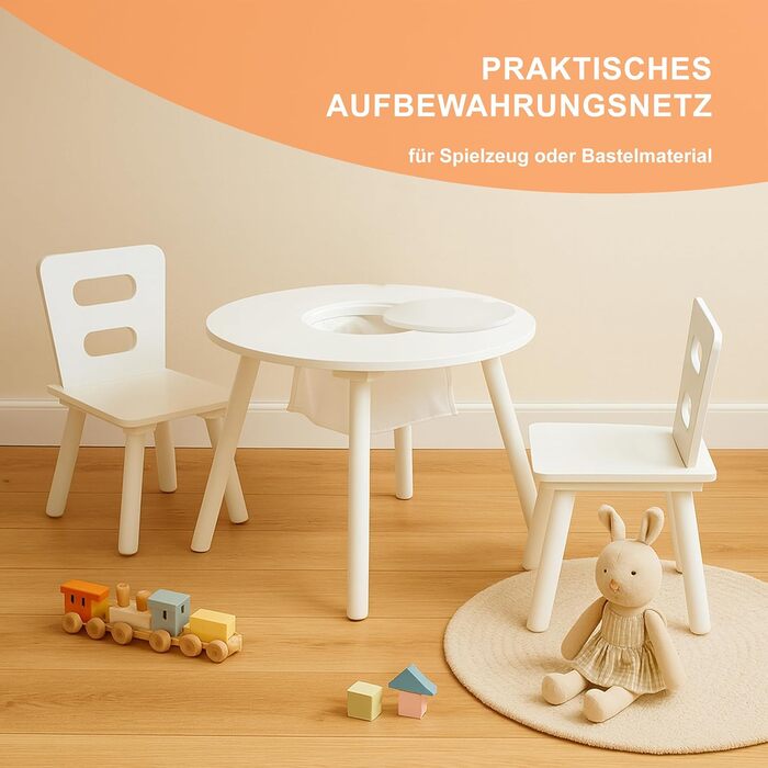 Дитячий комплект сидіння Relaxdays, дитячий стіл з 2 стільцями, з місцем для зберігання, для хлопчиків та дівчаток, дитячий куточок для сидіння, МДФ, білий