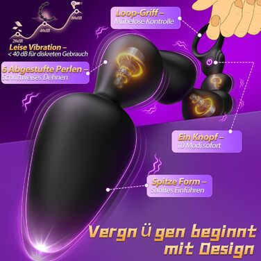 Вібруючий анальний плаг Tagnaff, з рідкого силікону, 36,5 см, 10 режимів вібрації, чорний