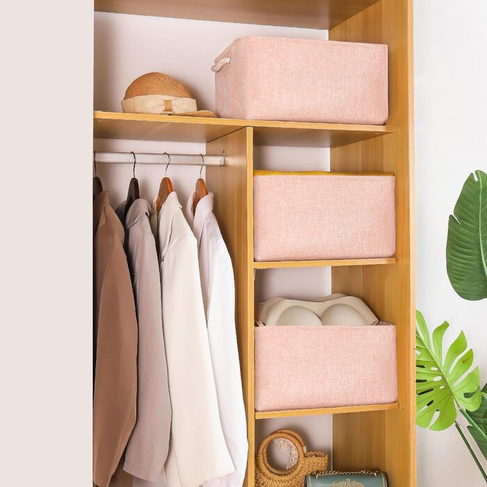 Набір кошиків для зберігання з 3 тканин з ручками, складні маленькі рожеві коробки для зберігання, кошики для гардеробу для офісу та дому, книги, одяг, іграшки (рожеві, маленькі) рожеві маленькі/3 шт. - 3216 см