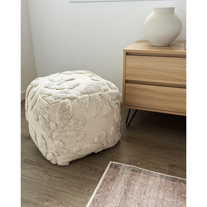 Пуф Beliani, бавовна, бежевий, 45 x 45 x 45 см, квадратний з наповнювачем з пінопласту, бохо, мультан