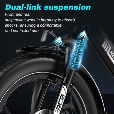 Електричний складний велосипед RCB RK6, ободи шириною 20 дюймів, легка конструкція, підходить для використання в місті та на природі. Чорний.