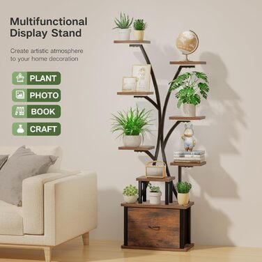 Підставка для рослин з підсвічуванням - 9 ярусів, металева та дерев&39яна підставка для квітів з шухлядою, кімнатна підставка для квітів висотою 165 см, полиця для рослин з підсвічуванням для використання в приміщенні, саду та на балконі