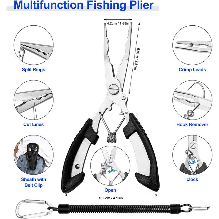 Набір рибальських плоскогубців zhongko зі шнурком 4 шт. и з рибальськими ножицями, захватом для губ T-fishing, рибальськими плоскогубцями, рибальським дегоргером, набір рибальських плоскогубців з нержавіючої сталі як рибальський подарунок