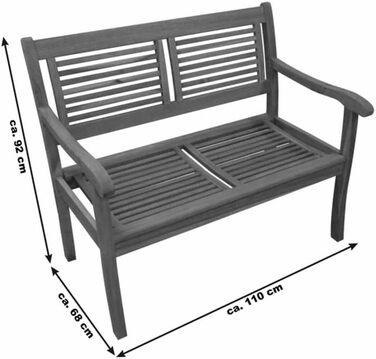 См, 2-місна лава, лавка з олійної деревини акації, проста у догляді масивна деревина, дерев'яна лавка підходить для саду, балкона, тераси або зимового саду Кордова 110 см, 110