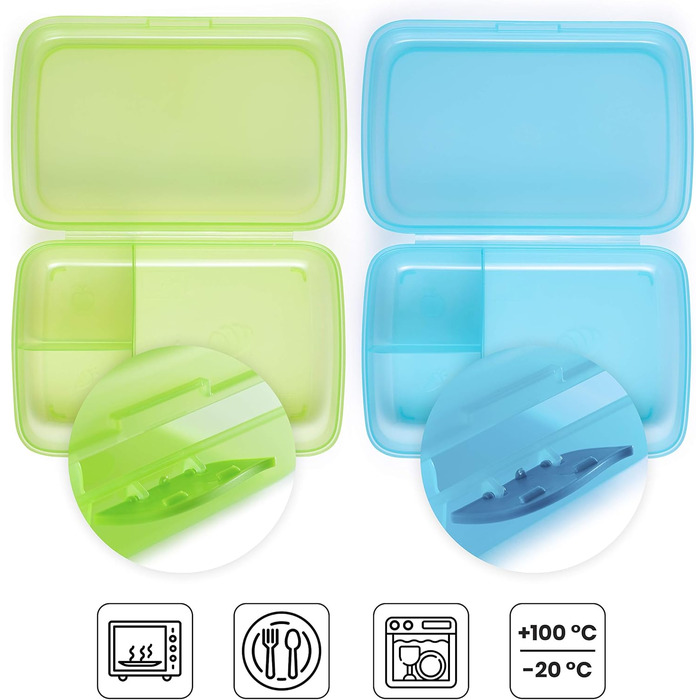 Ланчбокси 2Friends, набір з 2 шт., контейнери з гвинтовими кришками, з 3 перегородками та защіпками, без BPA та фталатів