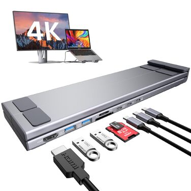 Док-станція USB-C з підставкою для ноутбука/планшета, 8-в-1 HDMI 4K, 2 шт. USB 3.1, PD 100W. Універсальна док-станція для MacBook Pro/Air, Dell, HP, Surface, Lenovo просто підключи та працюй