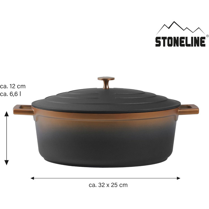 Каструля для запікання з кришкою індукційна 32 см, 6,6 л, лита алюмінієва каструля, покрита частинками справжнього каменю, каструл