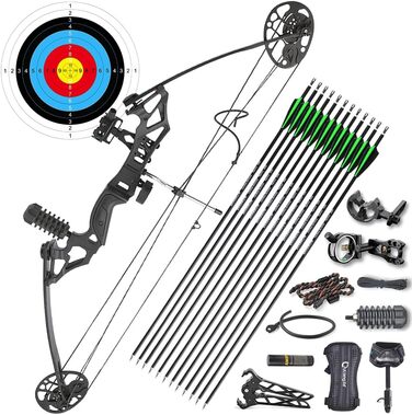 Набір складеного лука для стрільби з лука – мисливський регульований лук 19,5–30 дюймів, до 260 fps, з аксесуарами для дорослих, тренувань та стрільби на відкритому повітрі