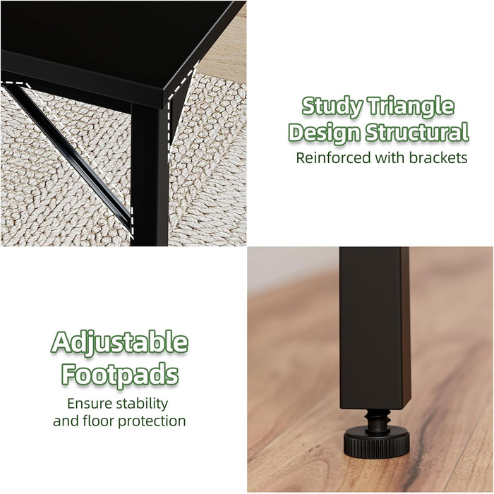 Письмовий стіл, невеликий офісний стіл для навчання та письма, дитячий стіл, простий ігровий стіл для ПК, регульовані ніжки, чорний 80 x 40 см, 80