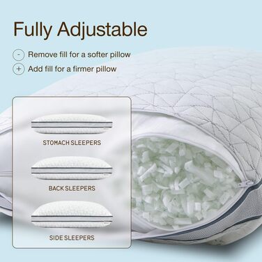 Регульована подушка Coop Home Goods Eden Cool, розмір King, регульована піна з ефектом пам&39яті з гелевим настоєм, м&39яка, дихаюча тканина Lulltra, ідеально підходить для всіх сплячих, екологічно чиста