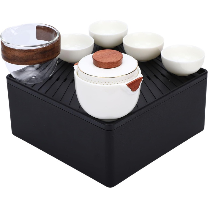 Китайський кунг-фу чайний набір Sorandy, портативна міні-чайничка з кераміки, 4 чашки з дорожнім чохлом для зберігання. Ідеально підходить для дому, офісу, подорожей та як подарунок.