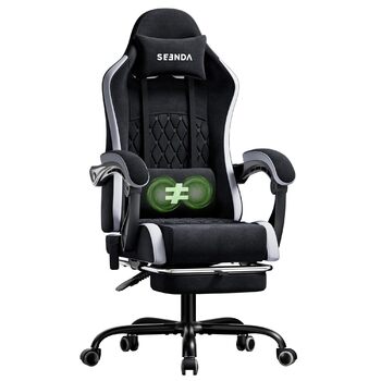 Ігрове крісло Seenda з тканинним кріслом для комп&39ютера з підставкою для ніг та поперековою опорою, регульована висота з підголівником, чорно-сіре
