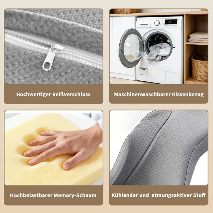 Ортопедична подушка LAMB з піни з ефектом пам&39яті, ергономічна подушка для сну на боці, подушка для підтримки шиї та валика для шиї &quotдва в одному&quot, подушка від болю в шиї, подушка для сну на боці, сіра