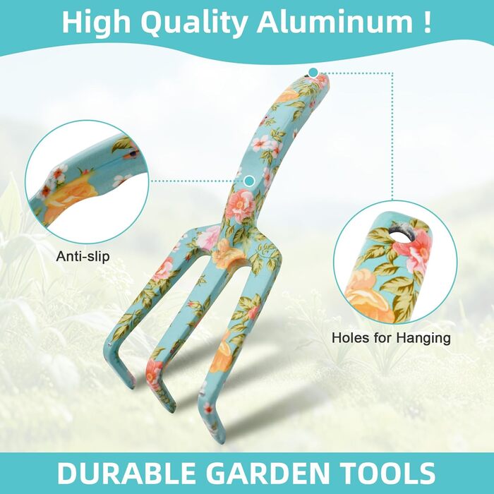 Набір садового інструменту з квітковим принтом (4 шт.) ідеальний подарунок для садівників, включає лопатку, секатор, граблі, рукавицю та інші аксесуари для догляду за садом, колір зелений