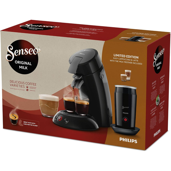 Оригінальна кавоварка Philips Appliances Senseo з піноутворювачем молока - технологія Coffee Boost і Crema Plus, 0,7 літра, чорна, (HD6553/65)