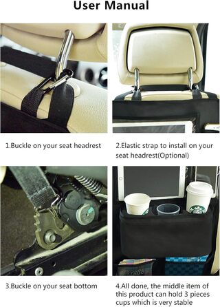 Автомобільний органайзер для заднього сидіння KALASONEER з iPad, телефоном, планшетом і 3 тримачами для чашок з ізоляційними матер