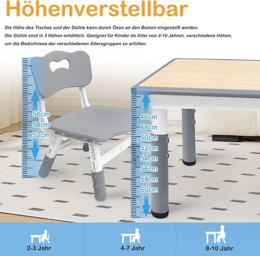 Дитячий стіл AufuN з 4 стільцями, комплект дитячих сидінь з регульованою висотою, комплект столу та стільців для дитячого садка та дитячої кімнати, простий у догляді стіл для малювання для класних кімнат, пластикові дитячі меблі, сірий