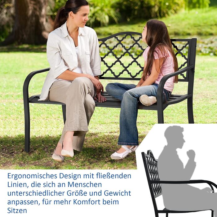 Садова лавка COSTWAY Паркова лавка з підлокітниками та спинкою, лавка залізна лавка для саду, двору патіо, лавка вуличні меблі для 2 до 3 осіб, чорна
