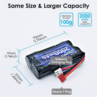 В Літій-іонна батарея 2000 мАг 2S з вилкою Deans T для радіокерованих автомобілів, човнів, вантажівок з 1 до 2 USB-зарядних пристроїв, 7.4