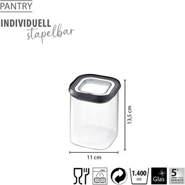 Герметична банка GEFU з кришкою, скляний контейнер для зберігання продуктів, можна брати до посудомийної машини, місткість 900 мл