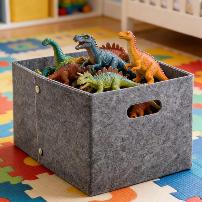 Міцних фетрових кошики сірого кольору, складна коробка-органайзер із застібками-кнопками та ручкою для перенесення, прямокутна коробка для зберігання з фетру, кошики для полиць, шаф, дому, офісу, 2