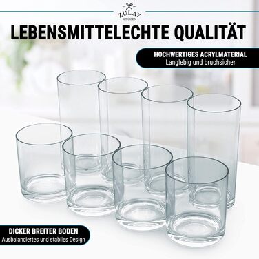 Пластикові стакани для пиття, що не б'ються, 8 шт. , прозорі, по 4 шт. и 340 мл і 473 мл, акрилові стакани для кухні - не б'ються,