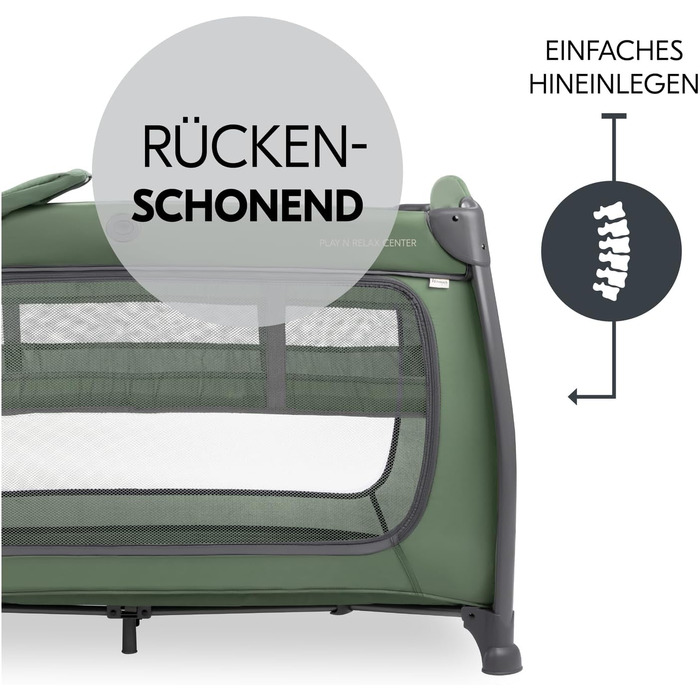 Темно-зелений - дитяче ліжечко для подорожей від народження до 15 кг з вкладишем для новонароджених, пеленальний килимок, сумка для перенесення, колеса, ігрова зона XL, компактна та складається. Play N Relax Center темно-зелений