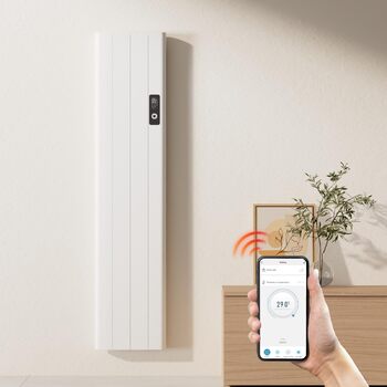 Електричний конвекторний обігрівач EMKE, енергозберігаючий, настінний, 1000 Вт, з РК-дисплеєм, тижневим таймером, пультом дистанційного керування, білий